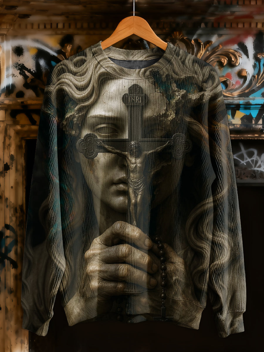 Retro Cross Print Casual Long Sleeved Sweatshirt