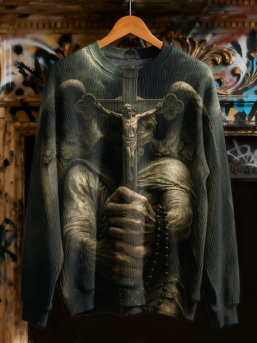 Retro Cross Print Casual Long Sleeved Sweatshirt