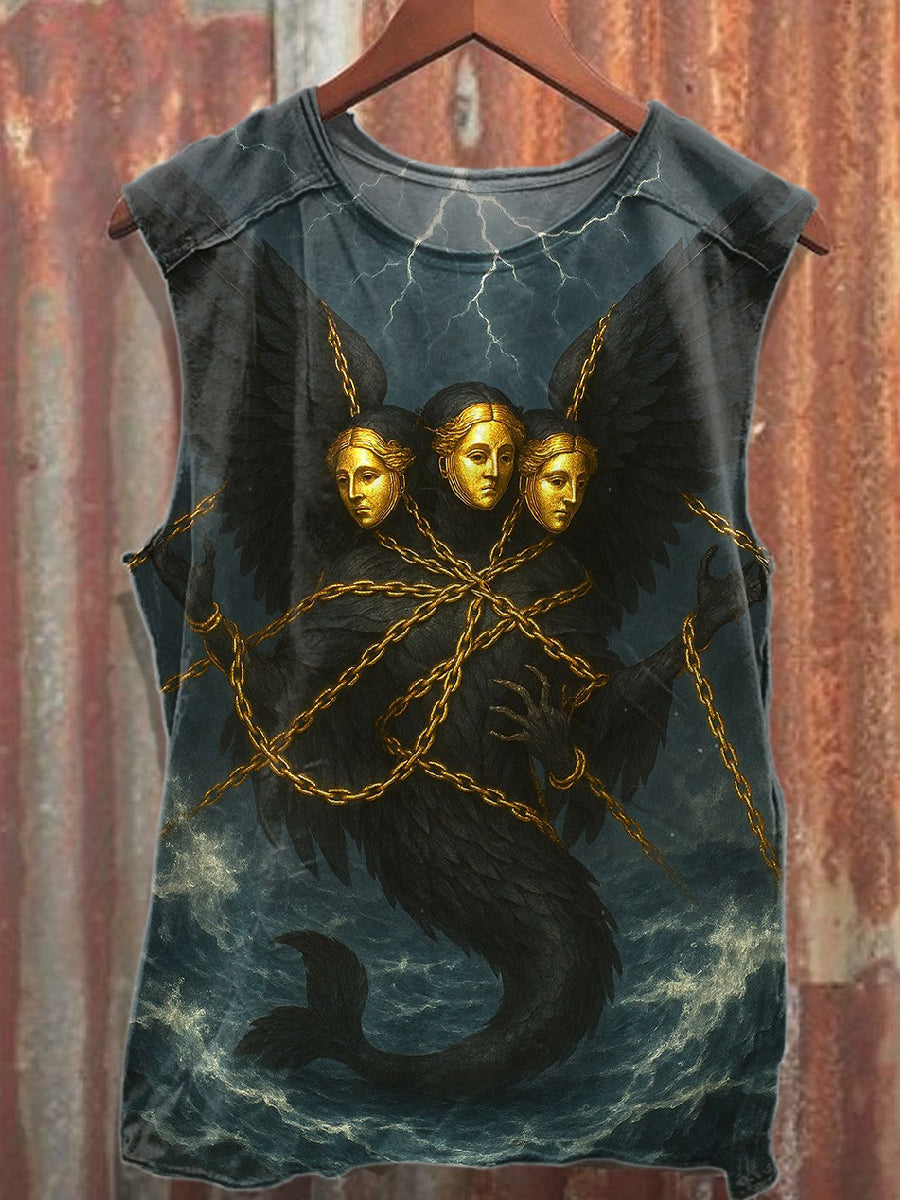 Retro Evil Angel Print Casual Cotton Tank Top