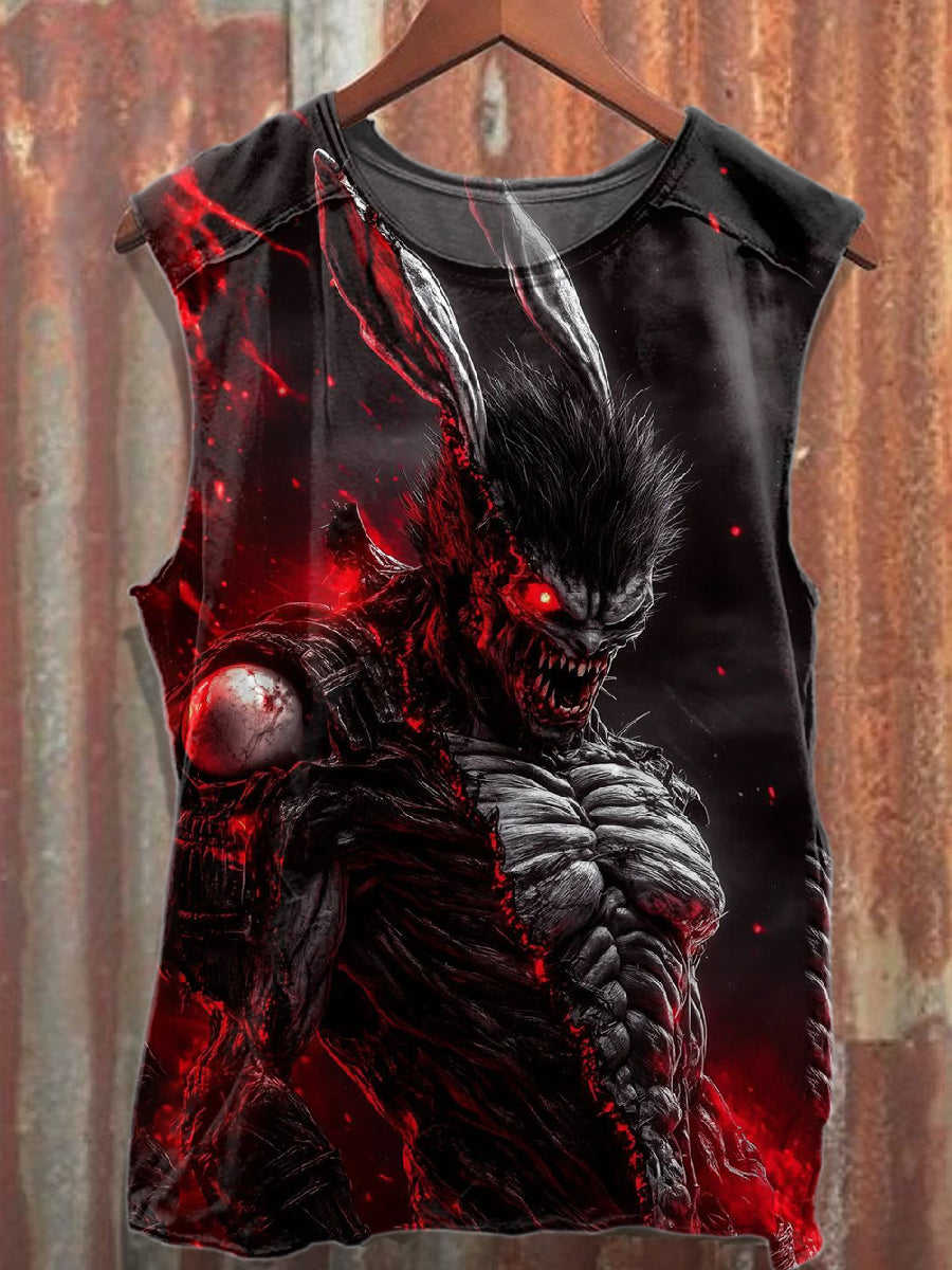 Retro Evil Rabbit Print Casual Cotton Tank Top