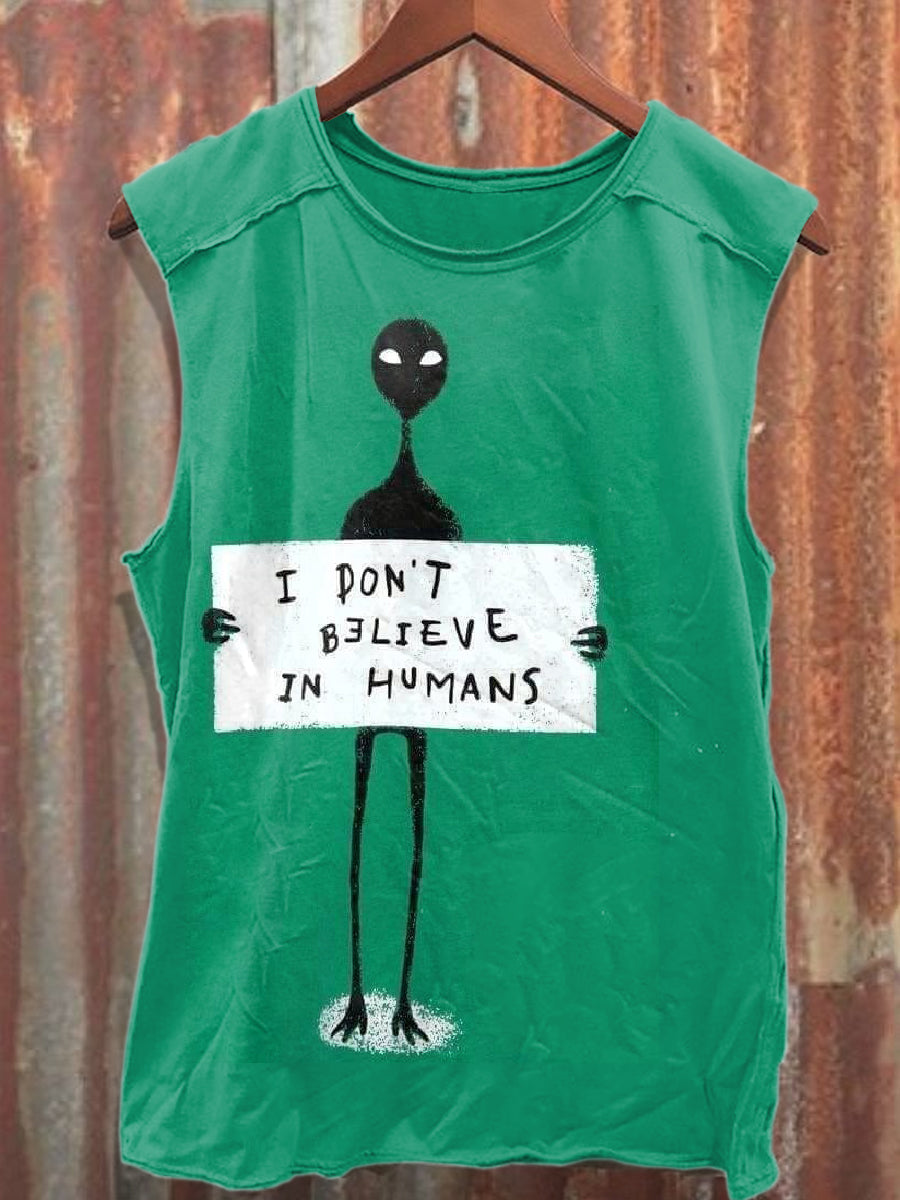 Retro Funny Print Casual Cotton Tank Top