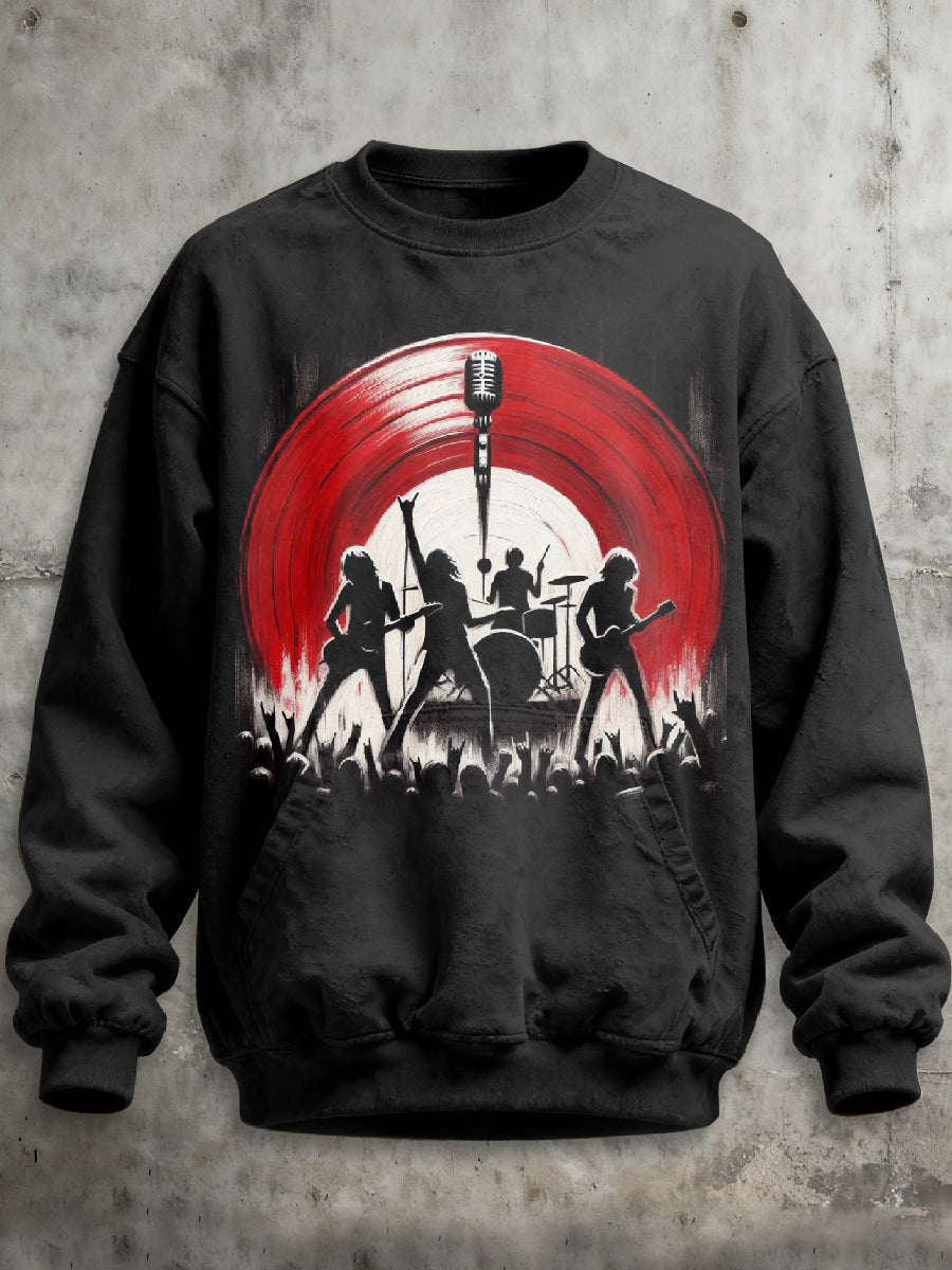 Retro Graffiti Band Printed Casual Long Sleeved Sweatshirt
