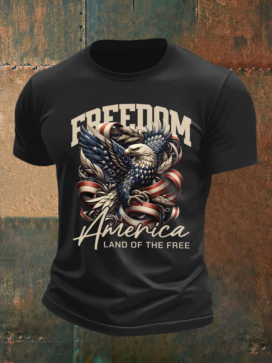 Men's Flag and Eagle Print Short Sleeve T-Shirt