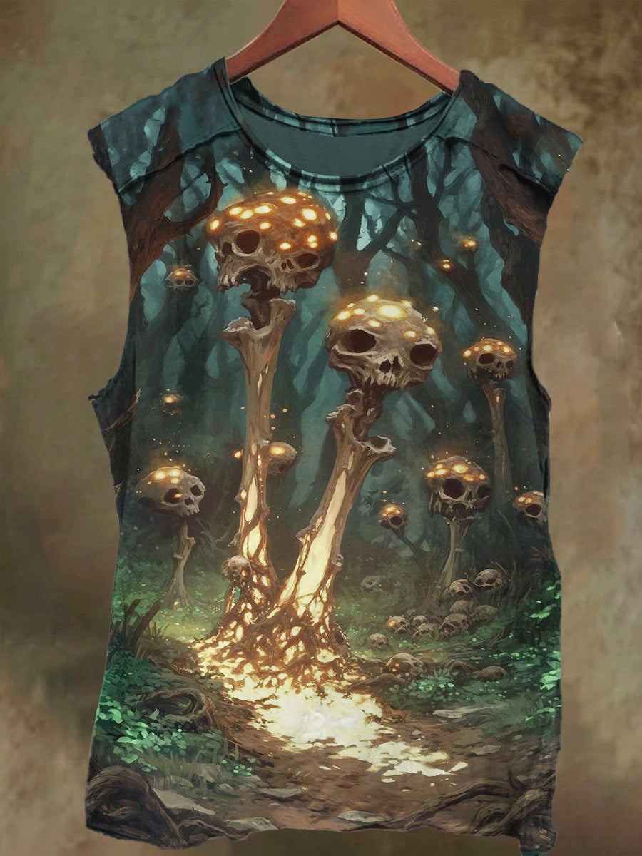 Unisex Abstract Fantasy Mushroom Print Casual Cotton Tank Top