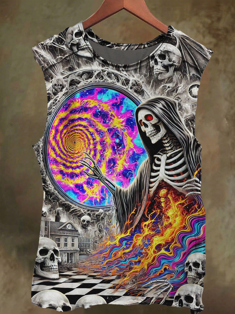 Unisex Fantasy Skull World Color Print Casual Cotton Tank Top