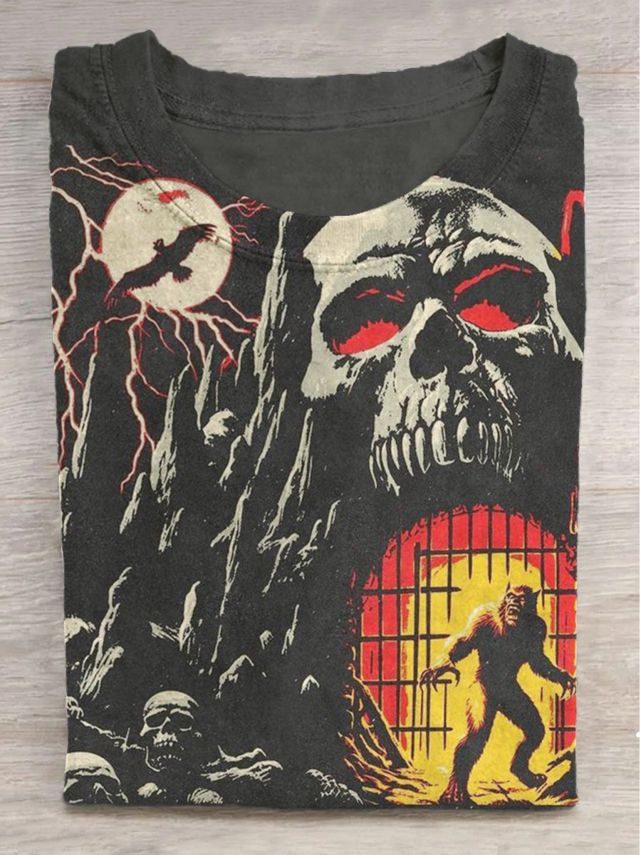 Fun Skull Gorilla Print Round Neck Short Sleeve T-Shirt