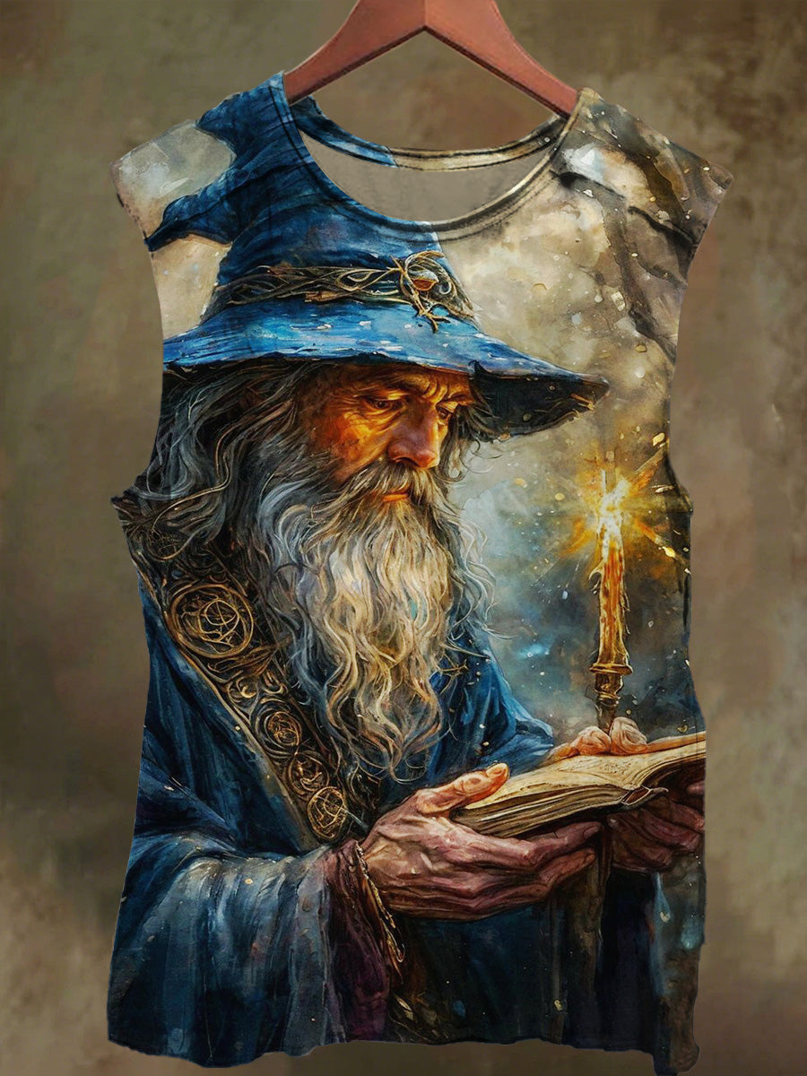 Unisex wizard print casual cotton tank top