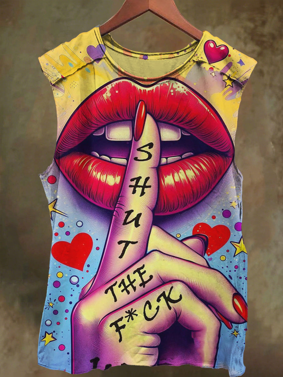 Unisex Sexy Art Lips Print Casual Cotton Tank Top