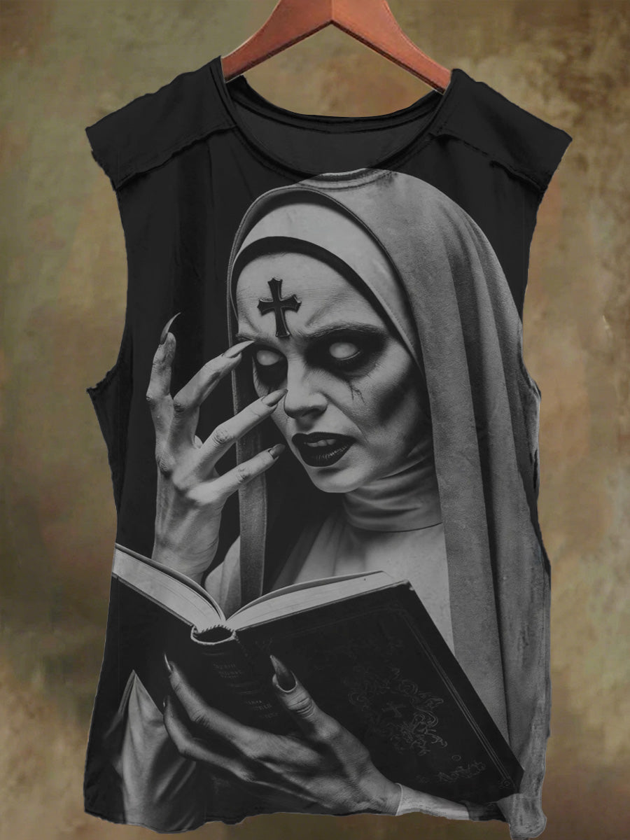 Unisex Devil's Nun One Cross Print Casual Cotton Tank Top
