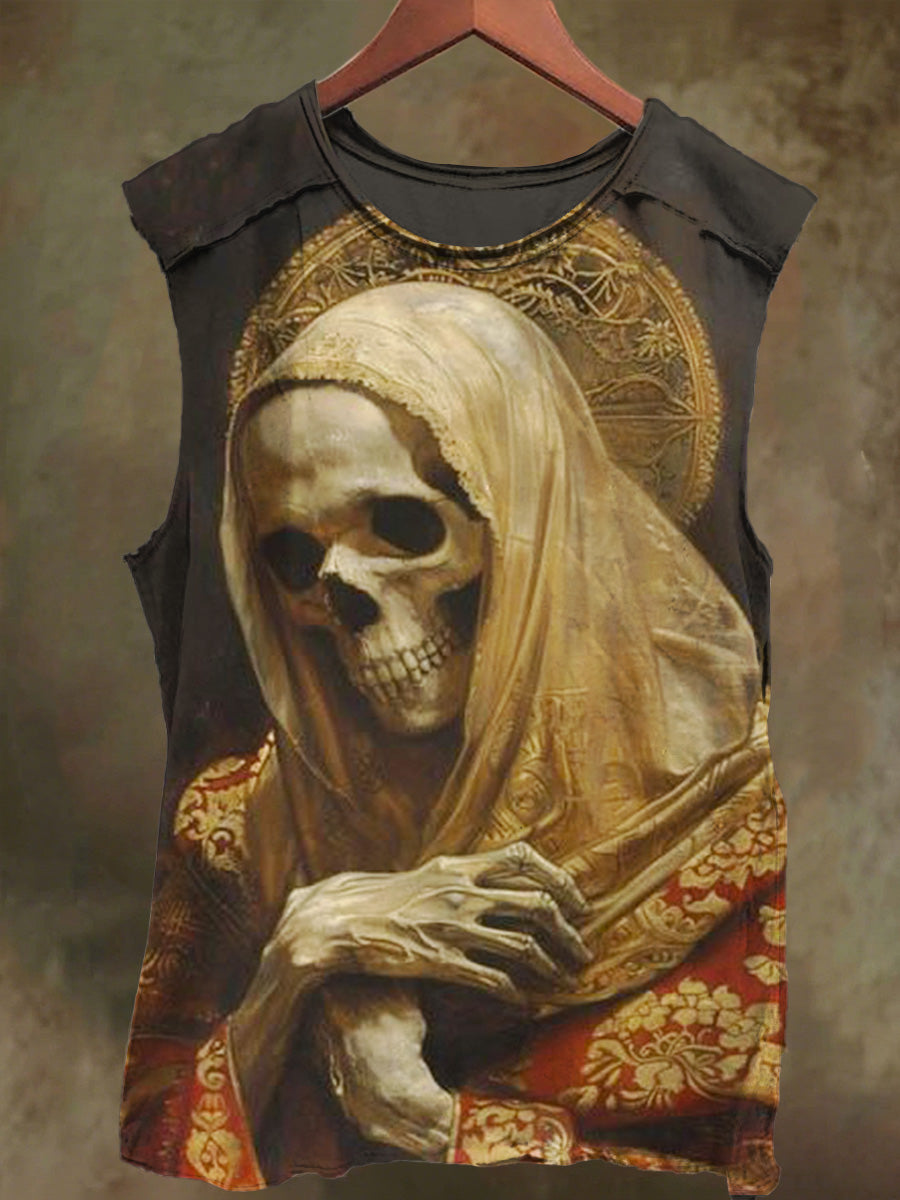 Unisex Scary Wedding Skull Print Casual Cotton Tank Top