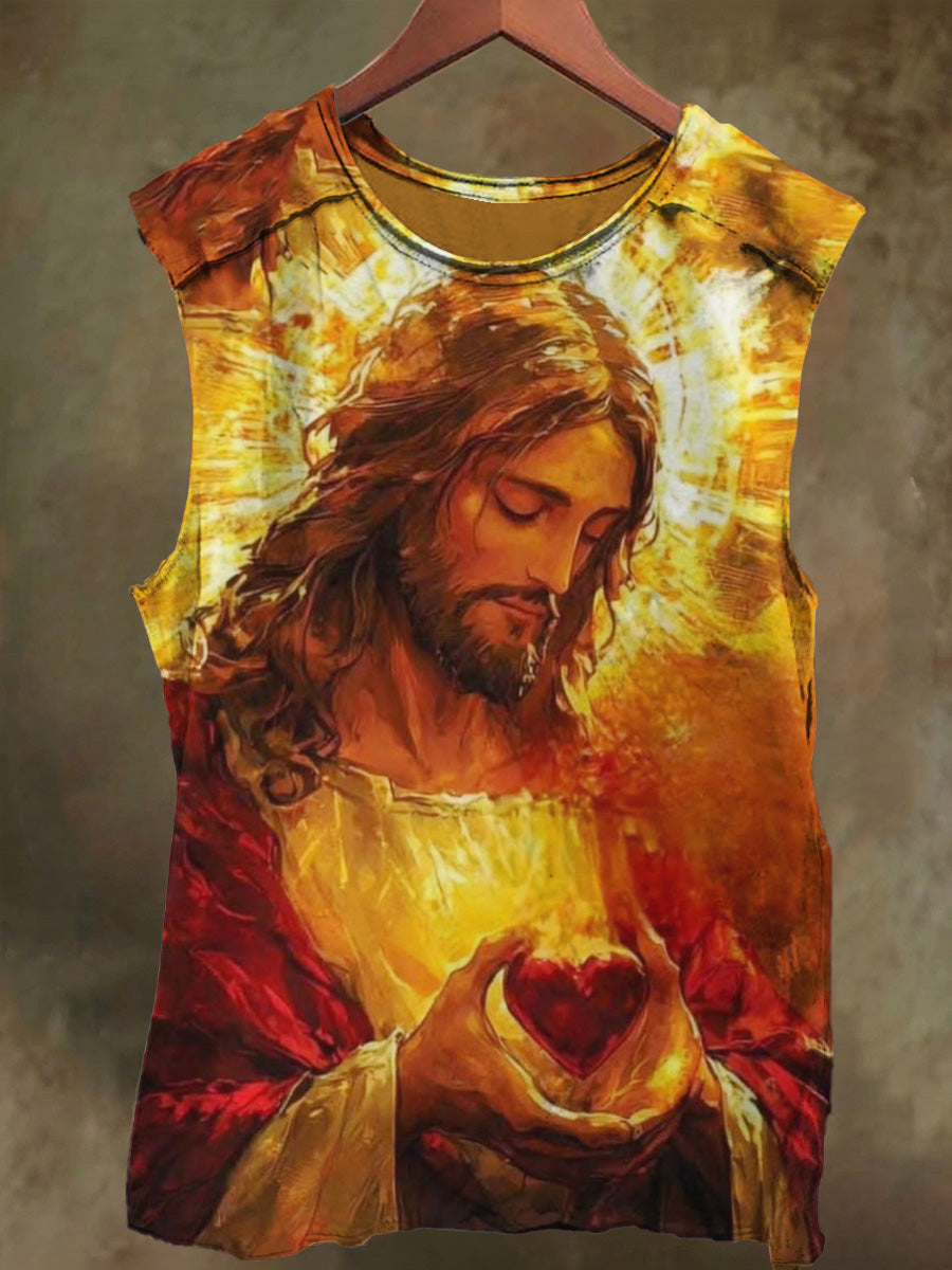 Unisex Sunny Jesus Print Casual Cotton Tank Top