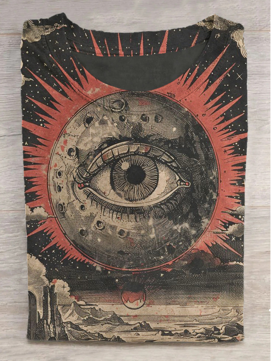 Fantasy World Art Eye Print Crew Neck Short Sleeve T-Shirt