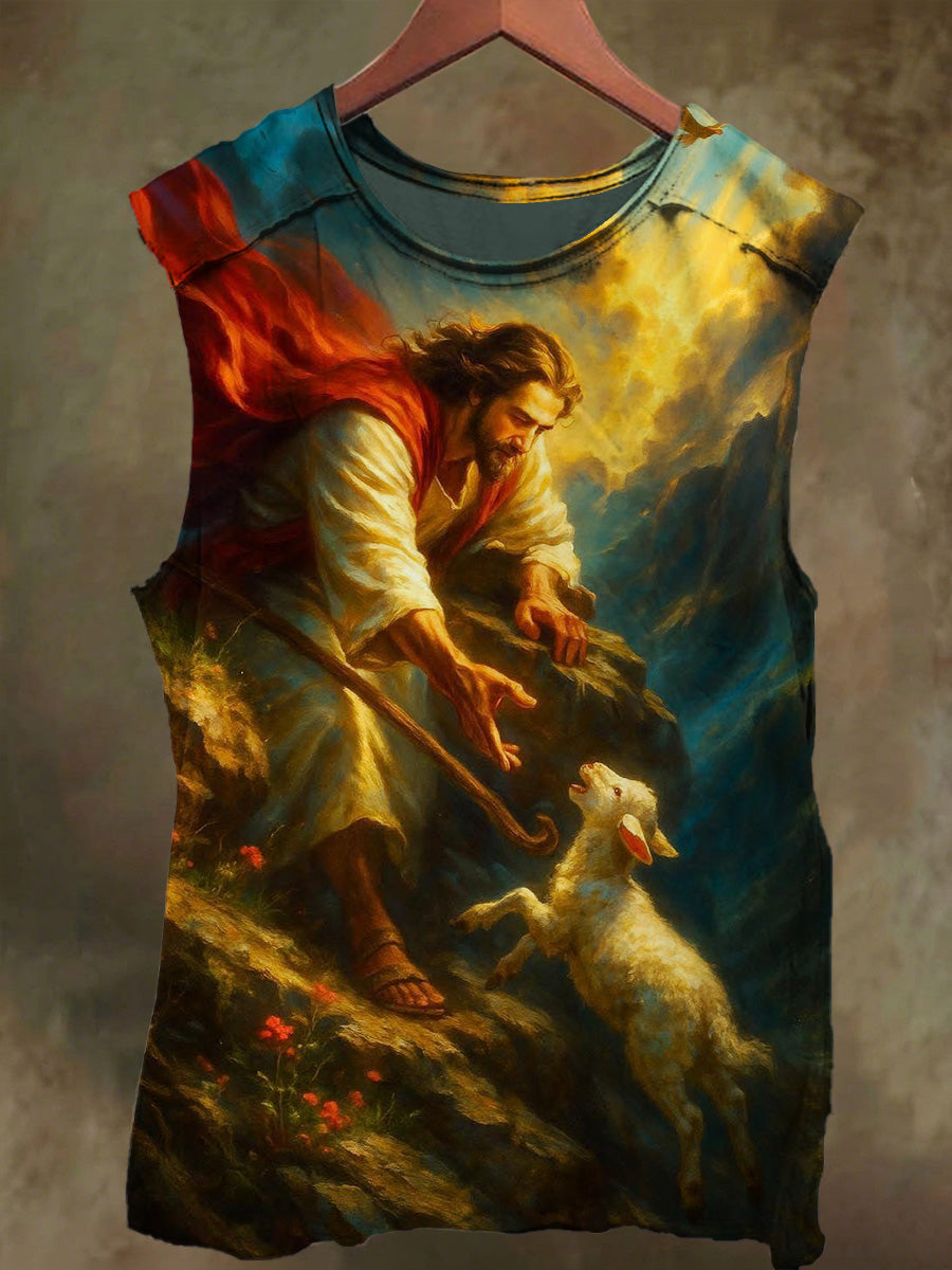 Unisex Jesus and the Lamb Art Print Casual Cotton Tank Top