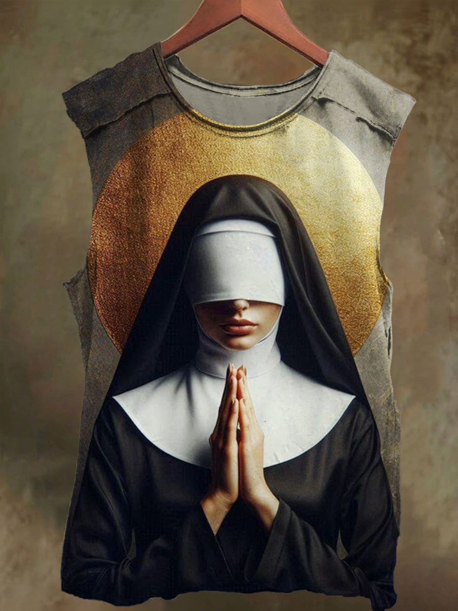 Unisex Quiet Nun Print Casual Cotton Tank Top