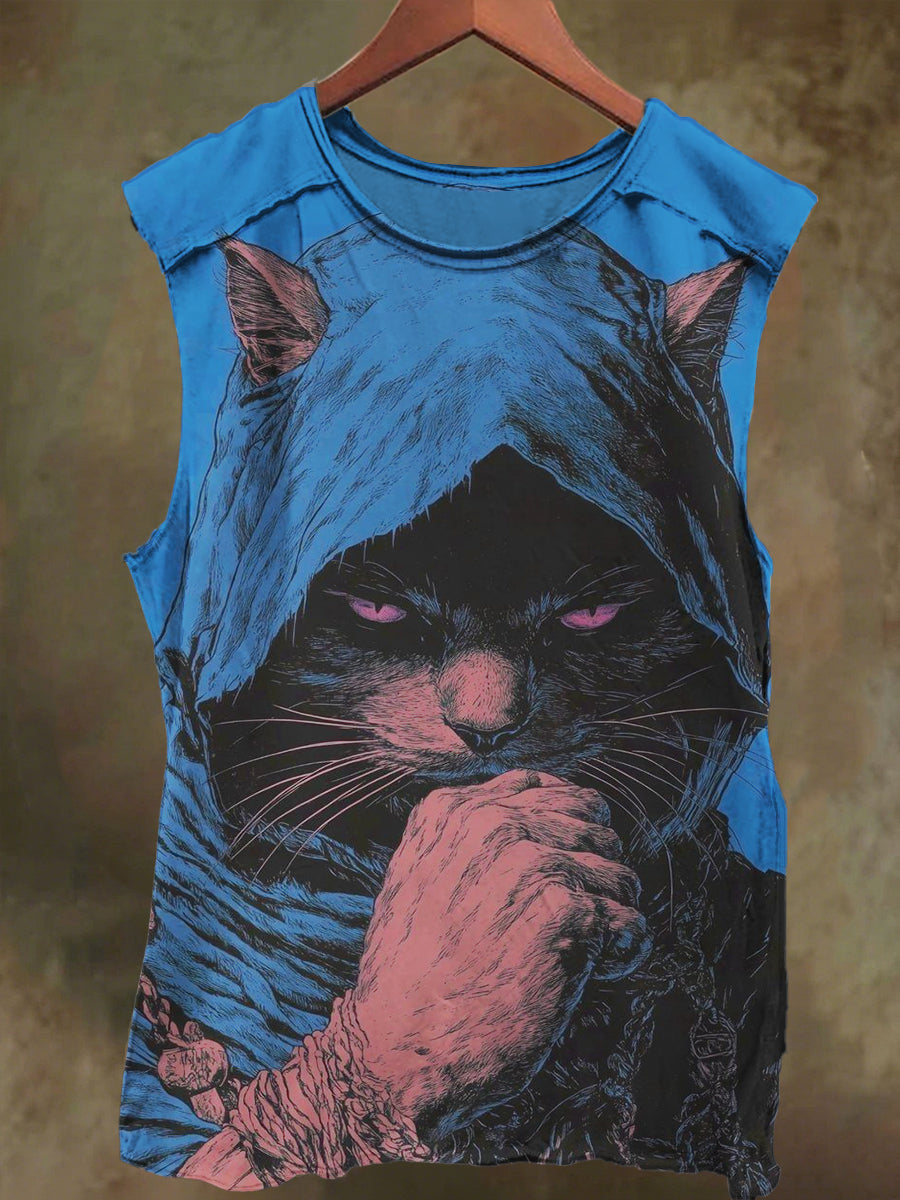 Unisex Vintage Cat in a Hat Print Casual Cotton Tank Top