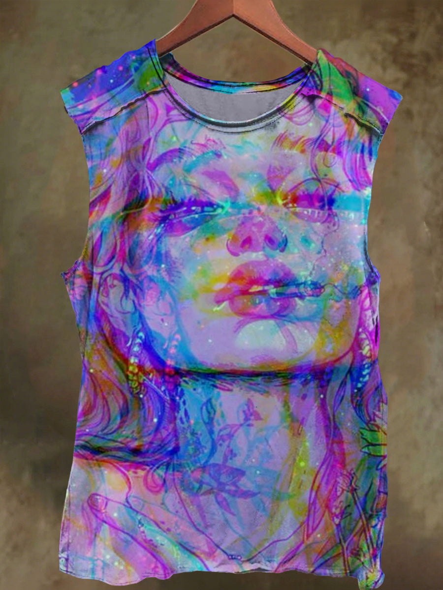 Unisex Smoking Colorful Dreamy Girl Print Casual Cotton Tank Top
