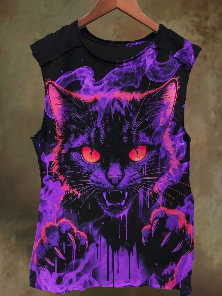 Unisex Dreamy Devil Kitten Print Casual Cotton Tank Top