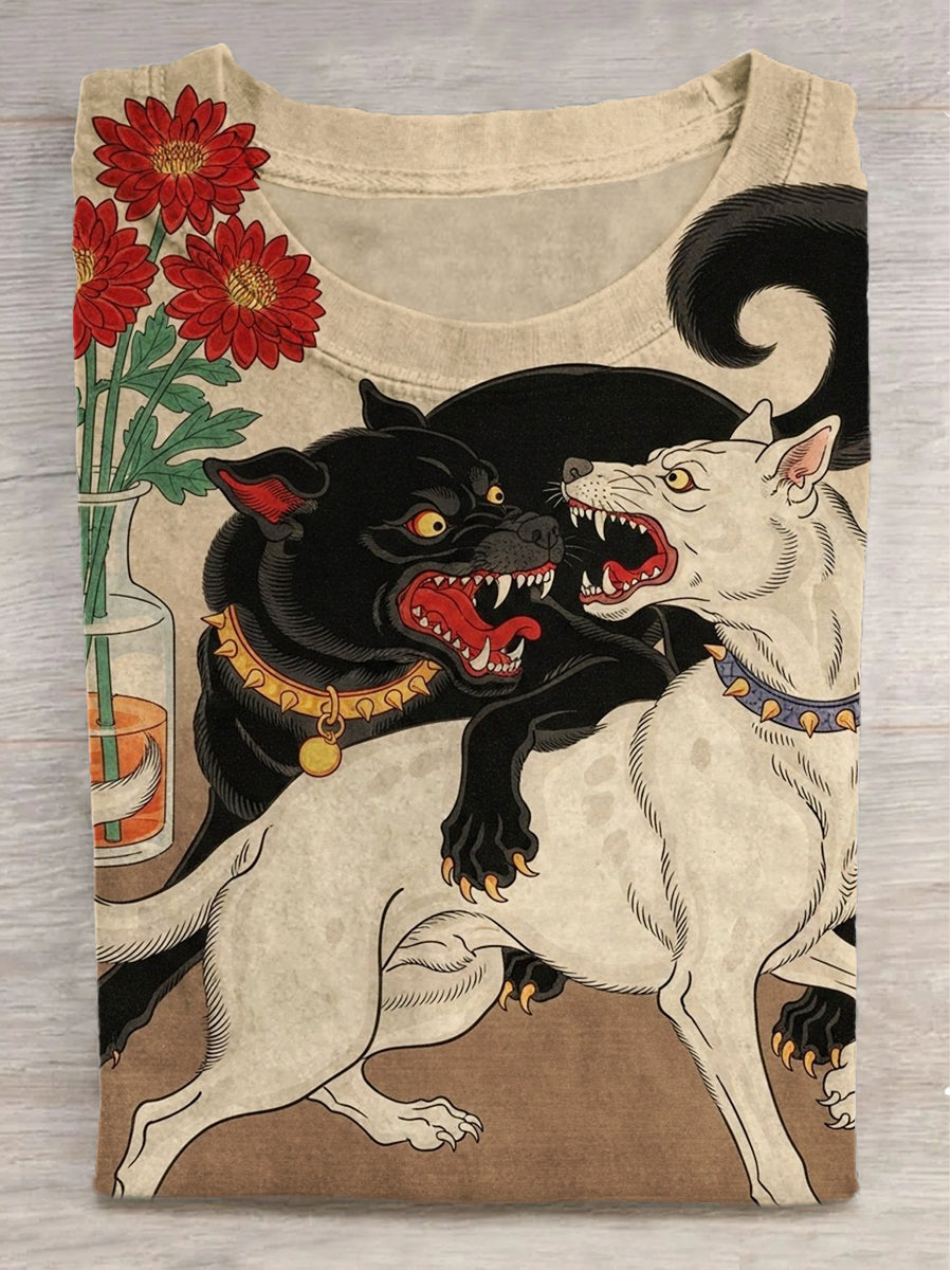 Fantasy Beast Print Round Neck Short Sleeve T-Shirt