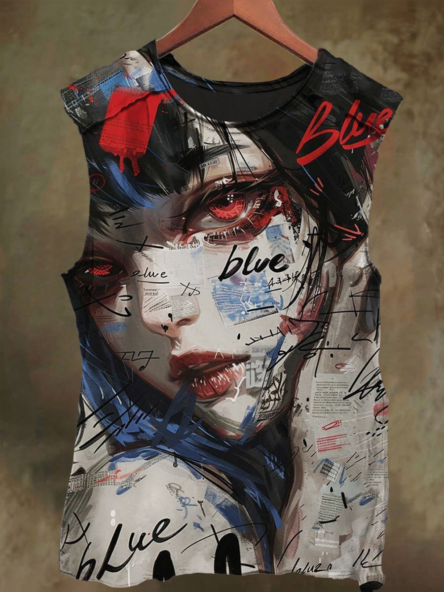 Unisex Fantasy Vintage Girl Print Casual Cotton Tank Top