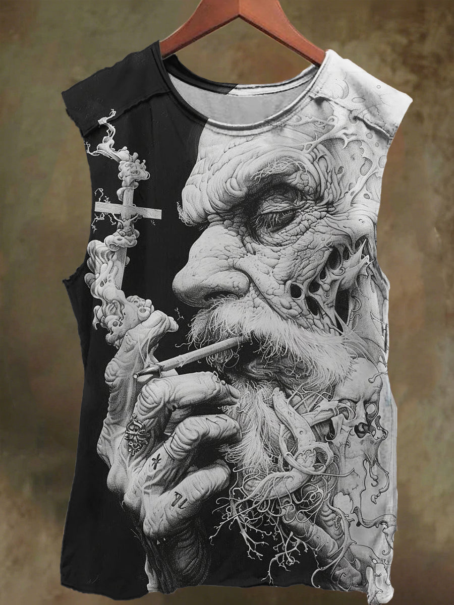 Unisex Black and White Cross Wizard Print Casual Cotton Tank Top