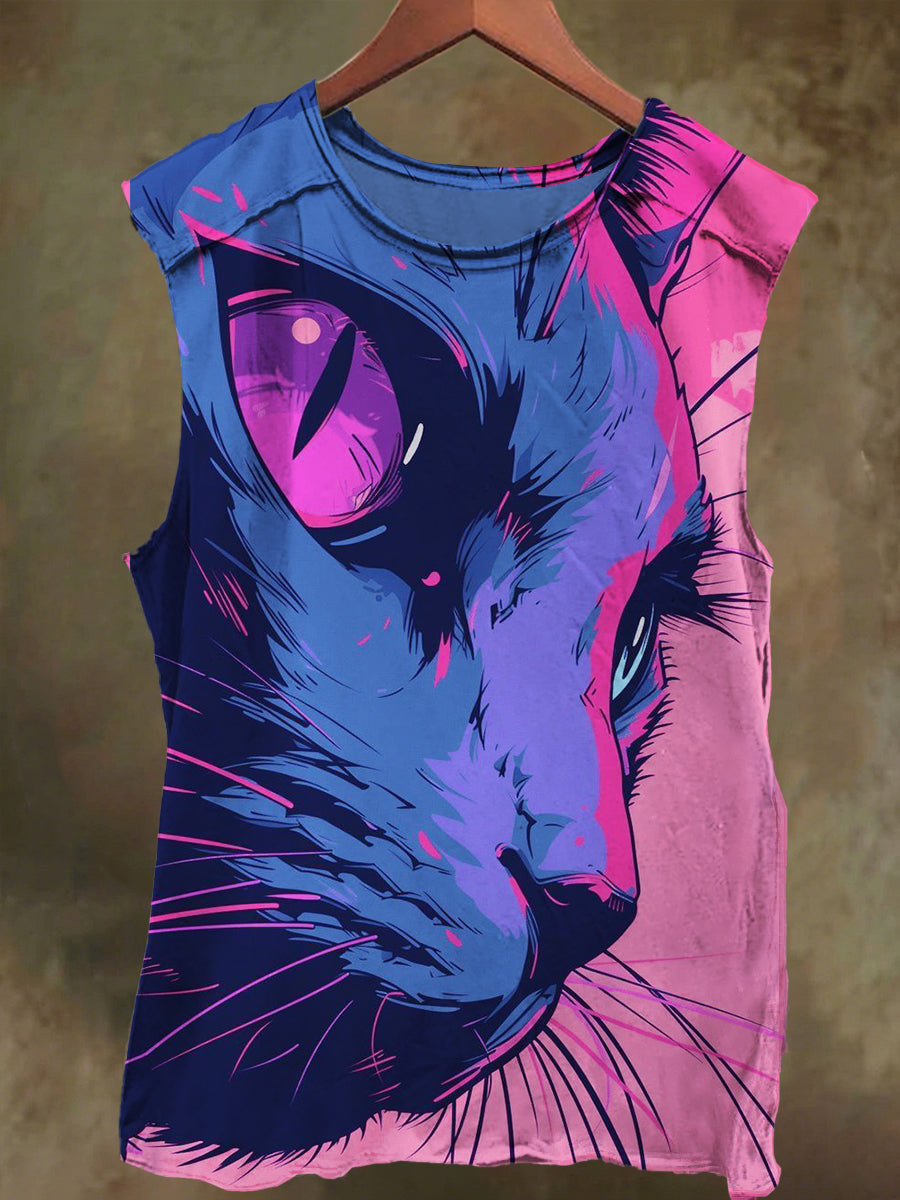 Unisex Fantasy Colorful Cat Print Casual Cotton Tank Top