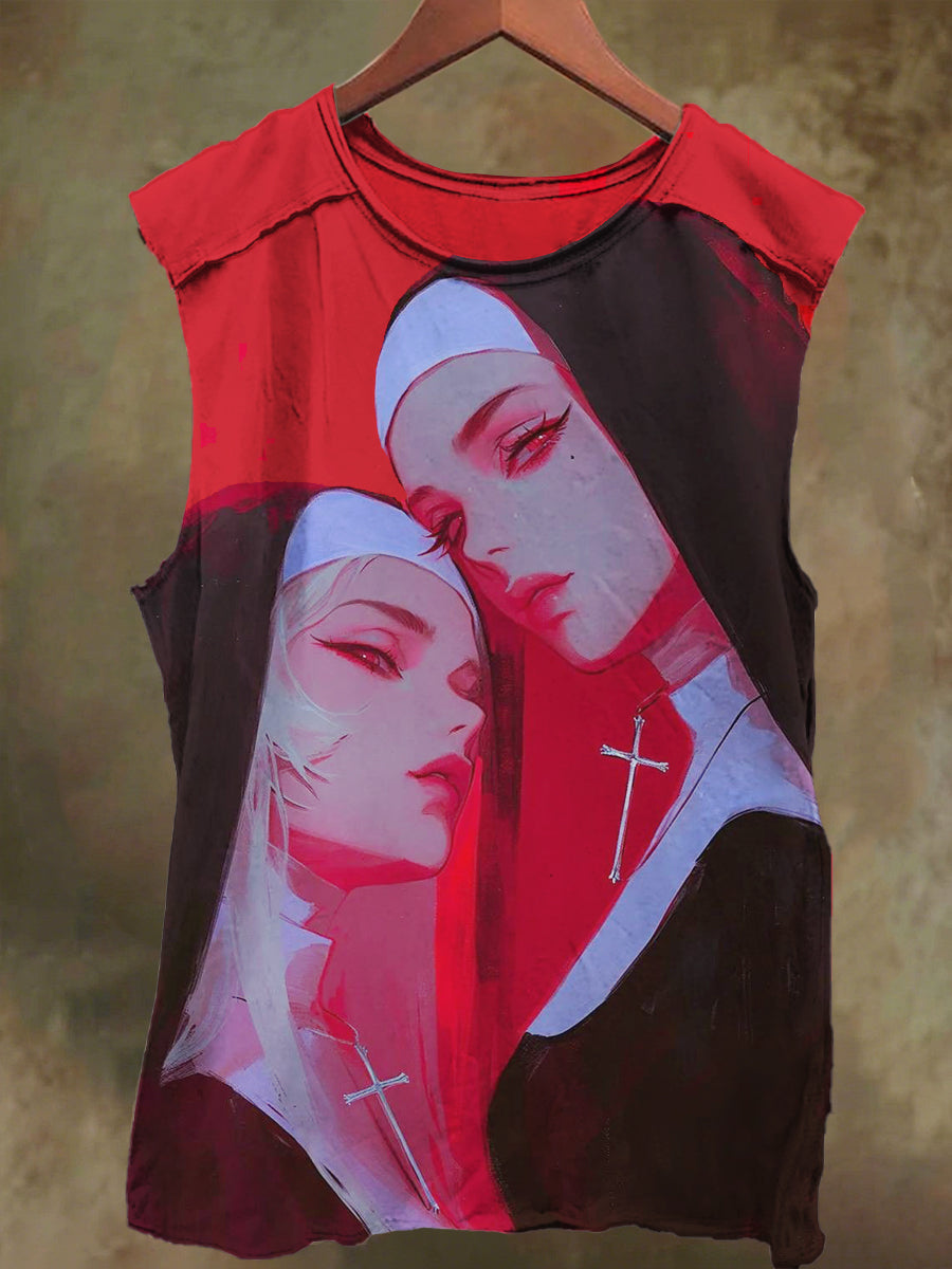 Unisex Dreamy Crucifix Nun Print Casual Cotton Tank Top