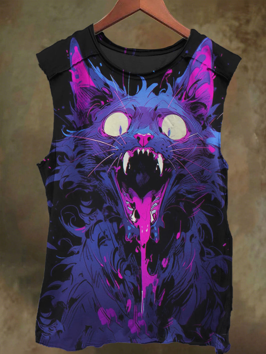 Unisex Fantasy Cat Print Casual Cotton Tank Top