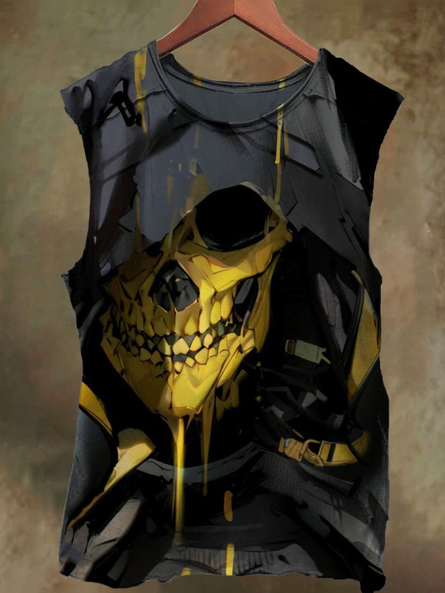 Unisex Scary Hat Skull Print Casual Cotton Tank Top