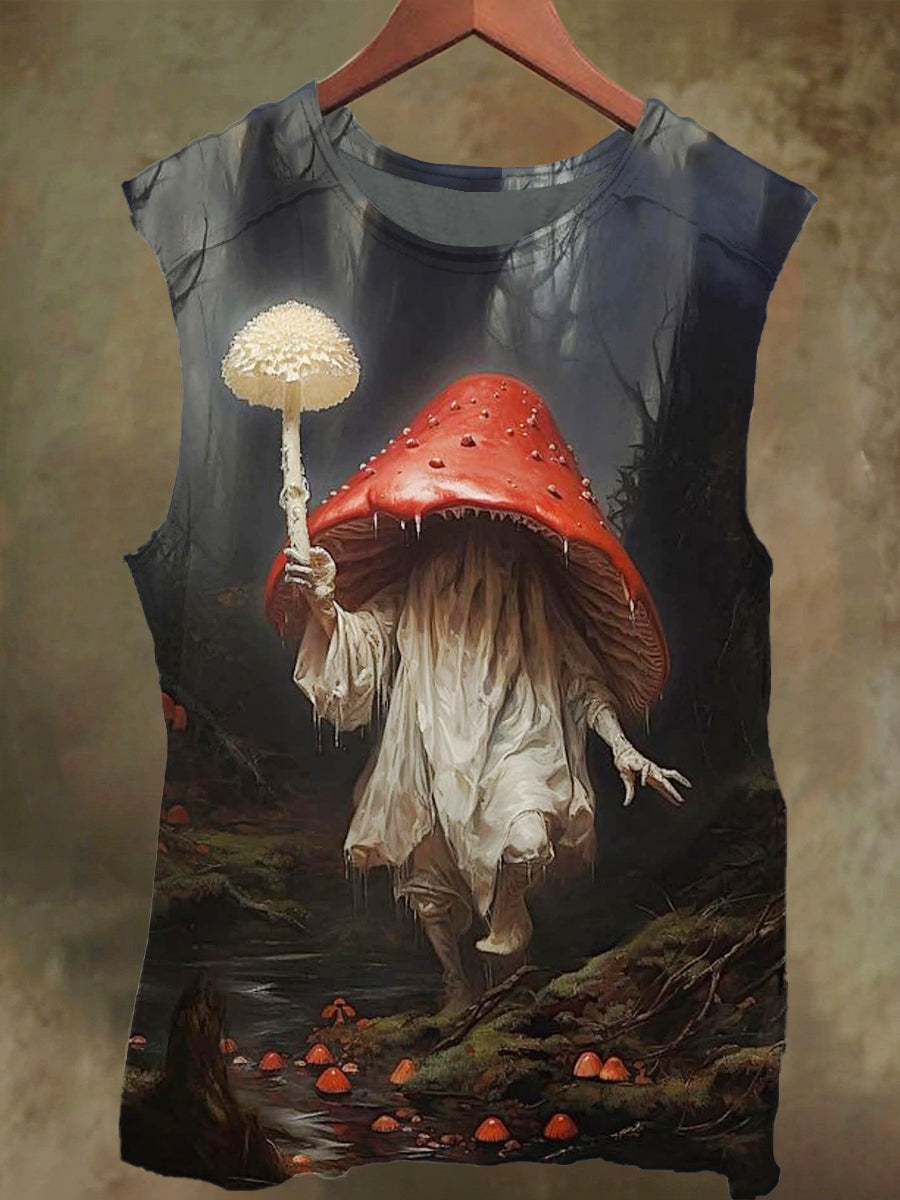 Unisex Red Mushroom Girl's World Print Casual Cotton Tank Top