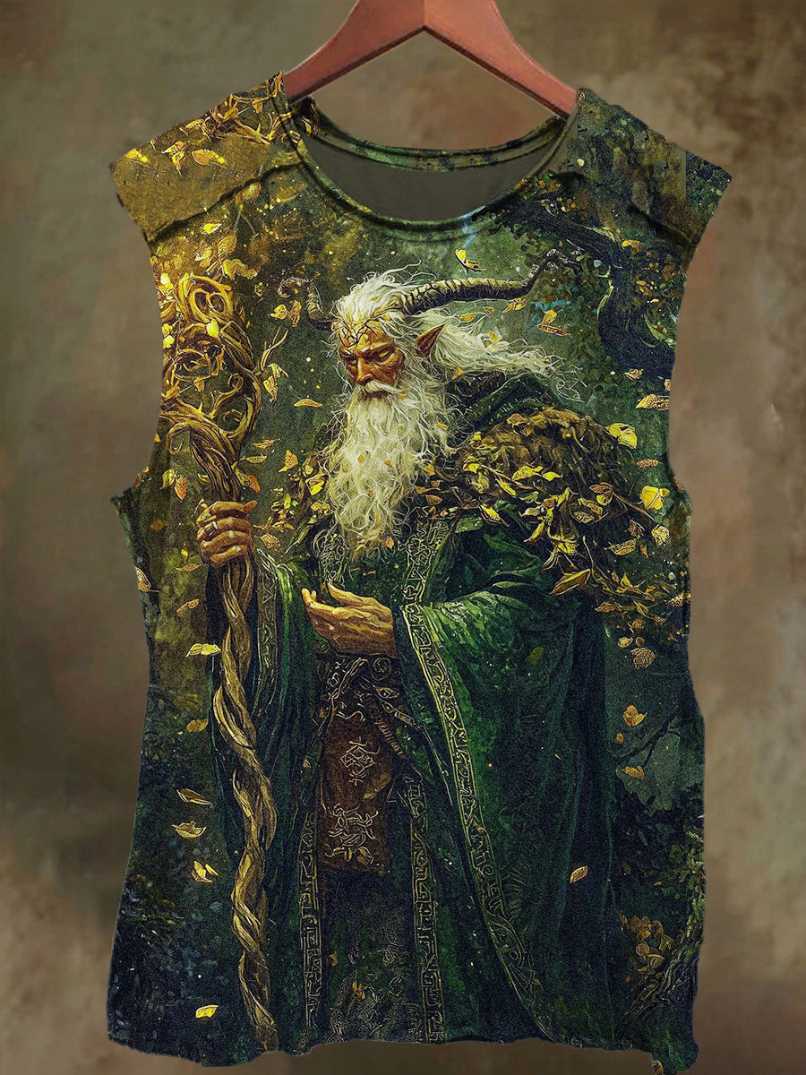 Unisex Wizard in the Woods Print Casual Cotton Tank Top