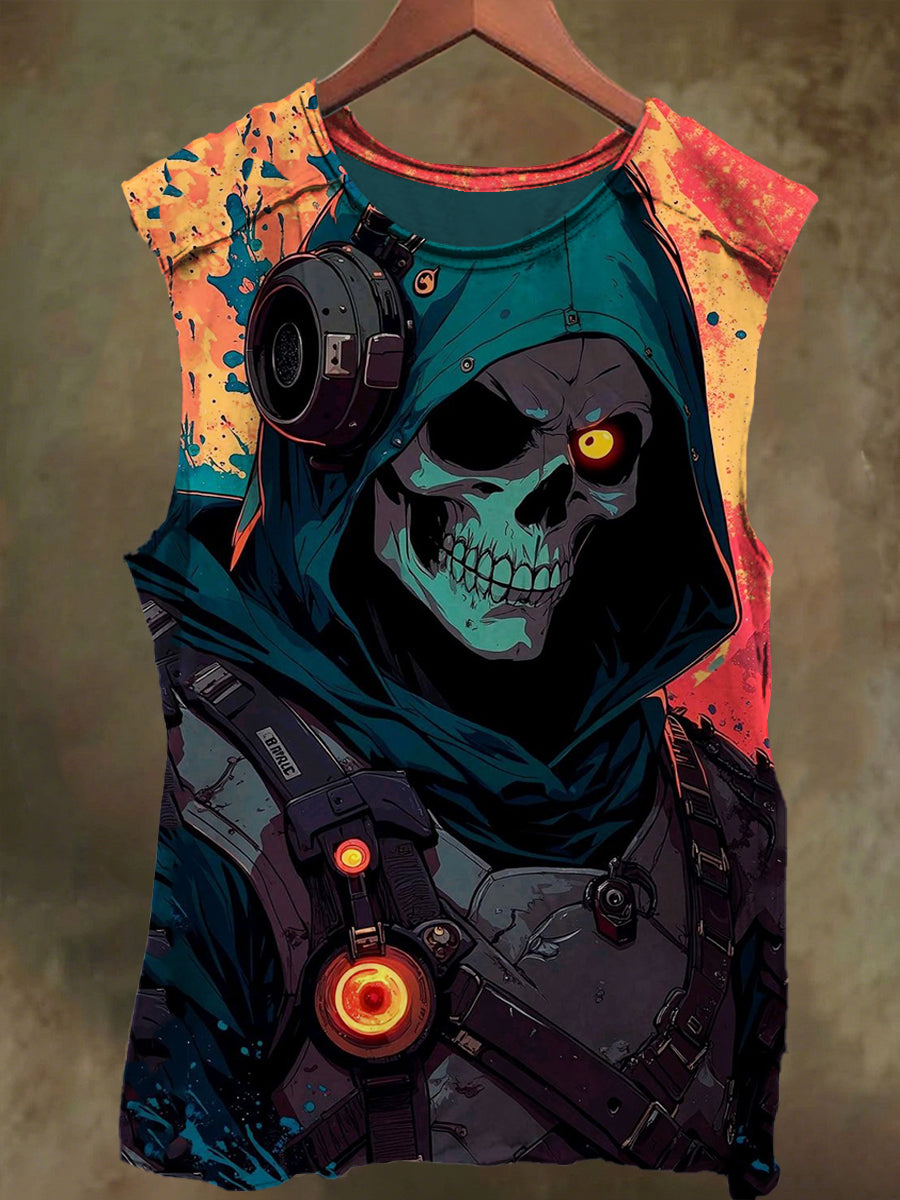 Unisex Traveling Skull Print Casual Cotton Tank Top