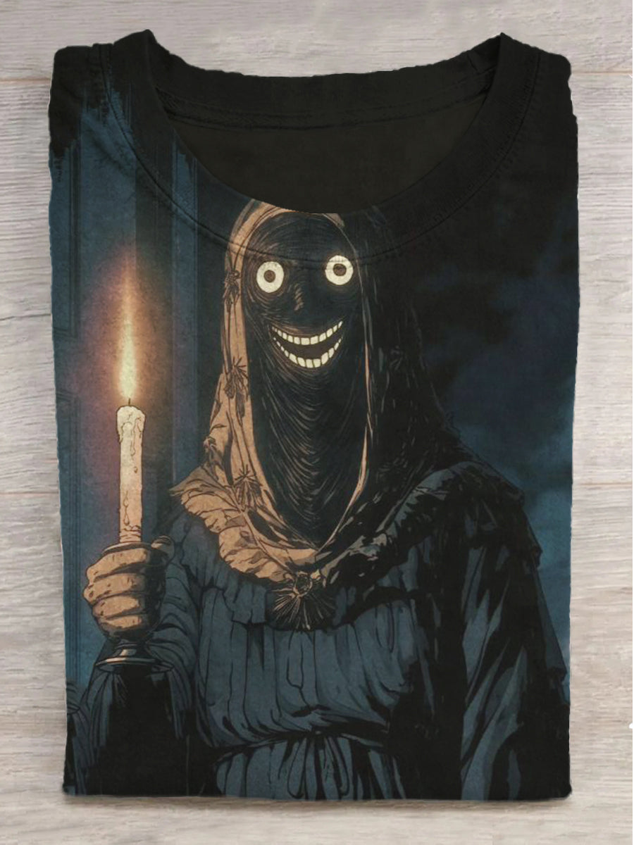 Dark Candle Woman Printed Round Neck Short Sleeve T-Shirt