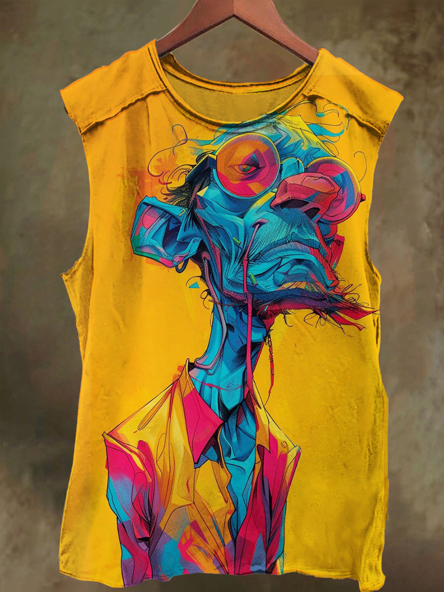 Unisex Fantasy Colorful Old Man Print Casual Cotton Tank Top