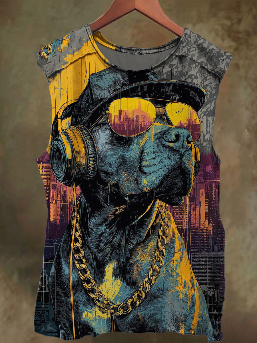 Unisex Fantasy City Dog Print Casual Cotton Tank Top