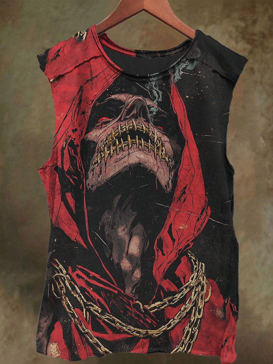 Unisex Whimsical Red Skull Print Casual Cotton Tank Top