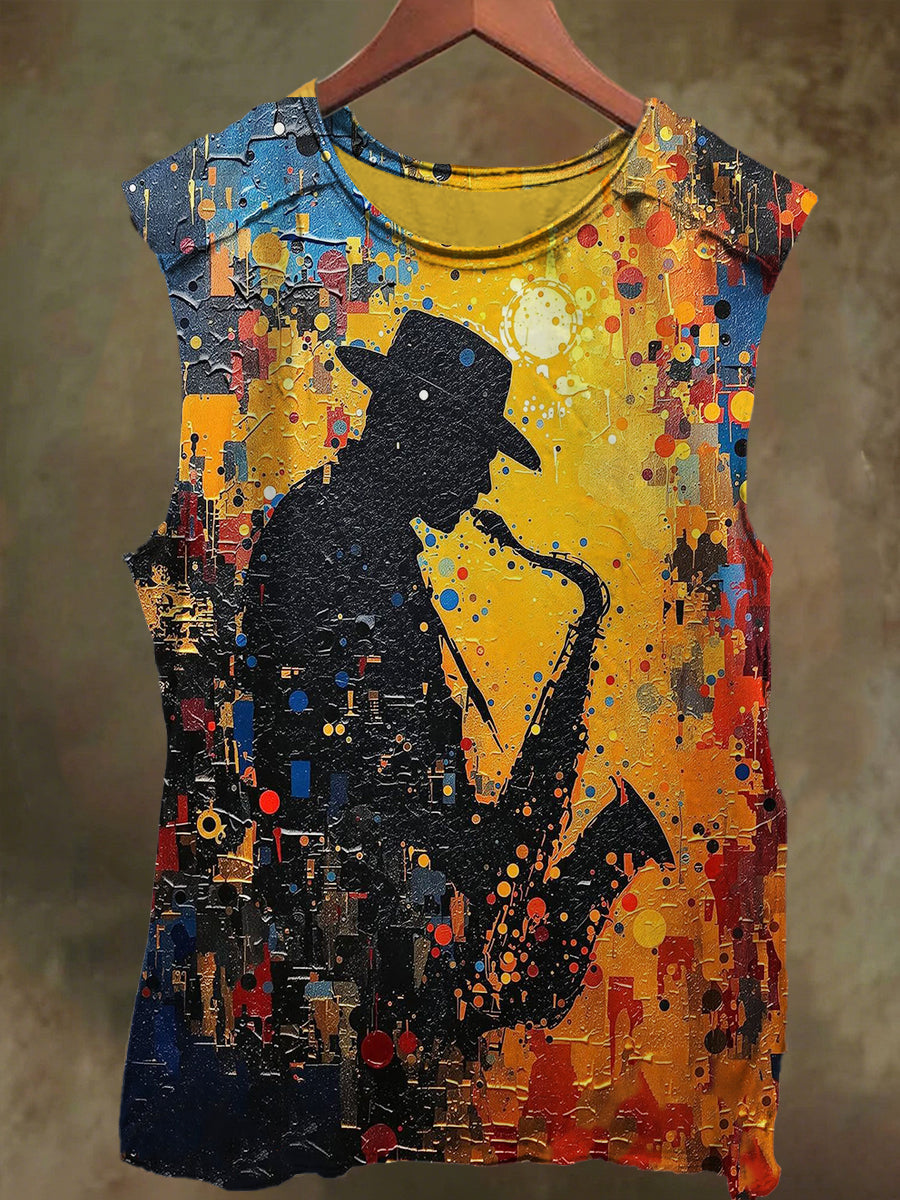 Unisex Music Player Printed Casual Cotton Tank Top
