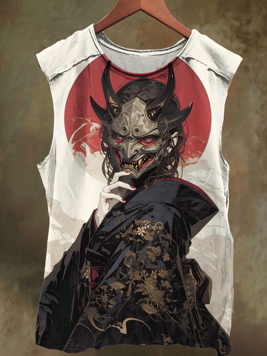 Unisex Fantasy Girl Mask Print Casual Cotton Tank Top