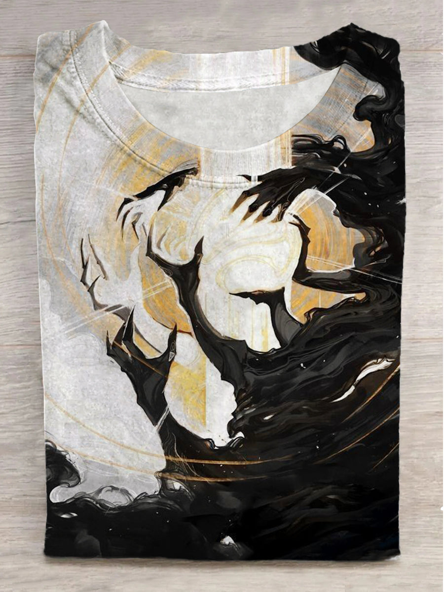 Fantasy Palm Aperture Print Crew Neck Short Sleeve T-Shirt