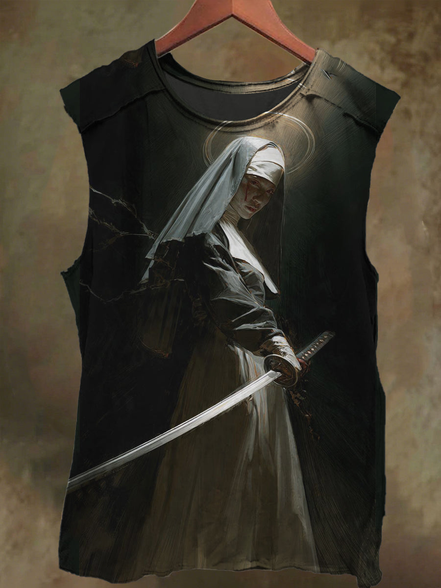 Unisex Nun Printed Casual Cotton Tank Top