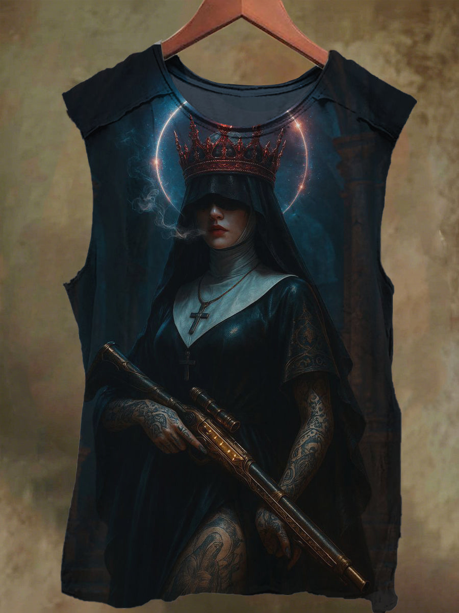 Unisex Dark Nuns and Weapons Print Casual Cotton Tank Top
