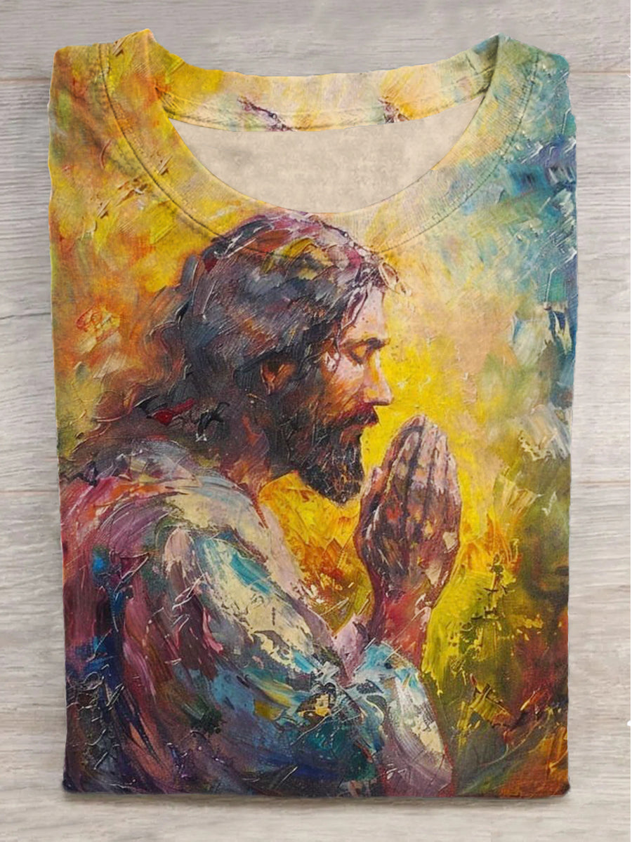 Jesus in the Light Printed Crew Neck Short Sleeve T-Shirt