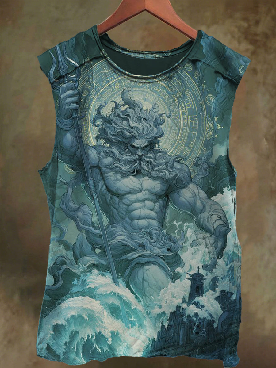 Unisex Poseidon Print Casual Cotton Tank Top