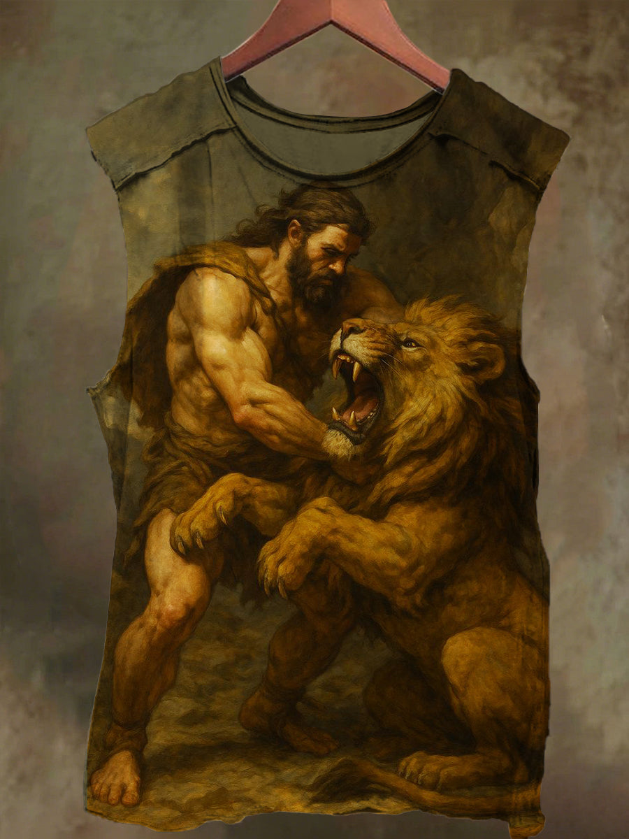 Unisex Gladiator and Beast Print Casual Cotton Tank Top