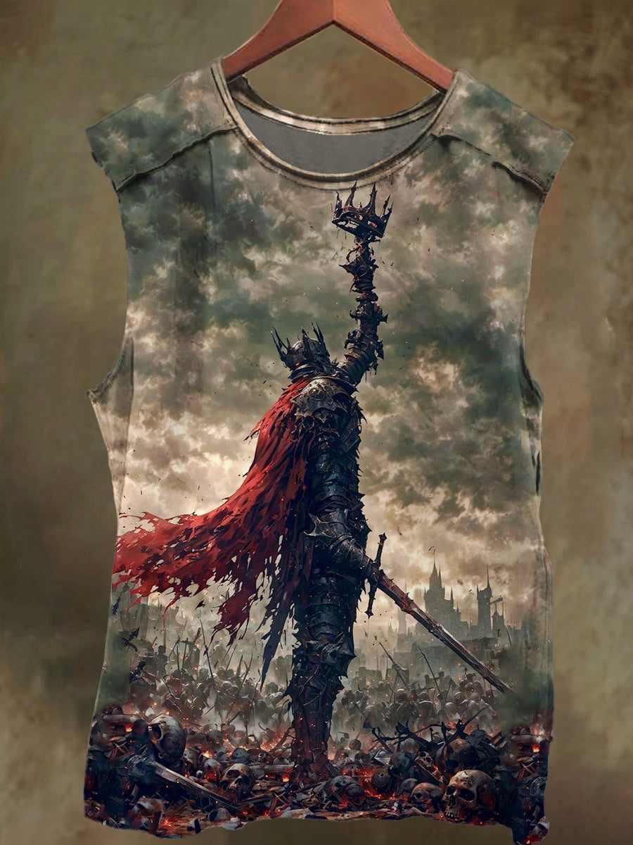Unisex Knight and Crown Print Casual Cotton Tank Top