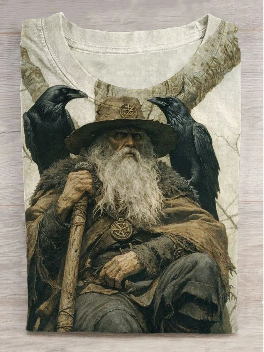 Wizard and Raven Printed Crew Neck Short Sleeve T-Shirt