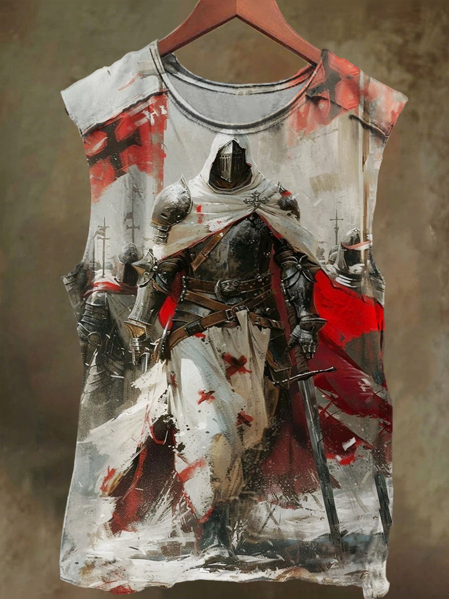 Unisex Crusader's Flag Print Casual Cotton Tank Top