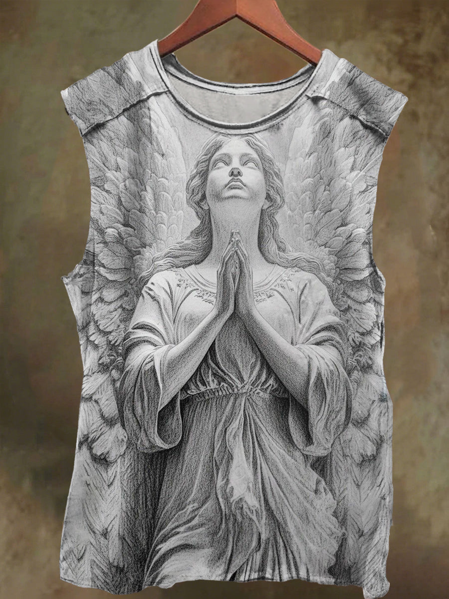 Unisex Goddess' Prayer Print Casual Cotton Tank Top