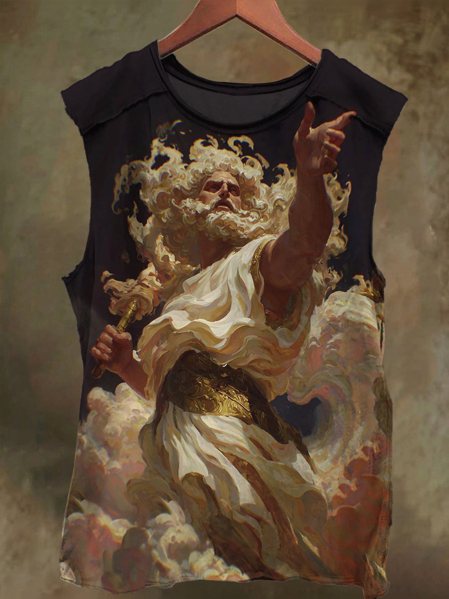 Unisex God in the Clouds Print Casual Cotton Tank Top