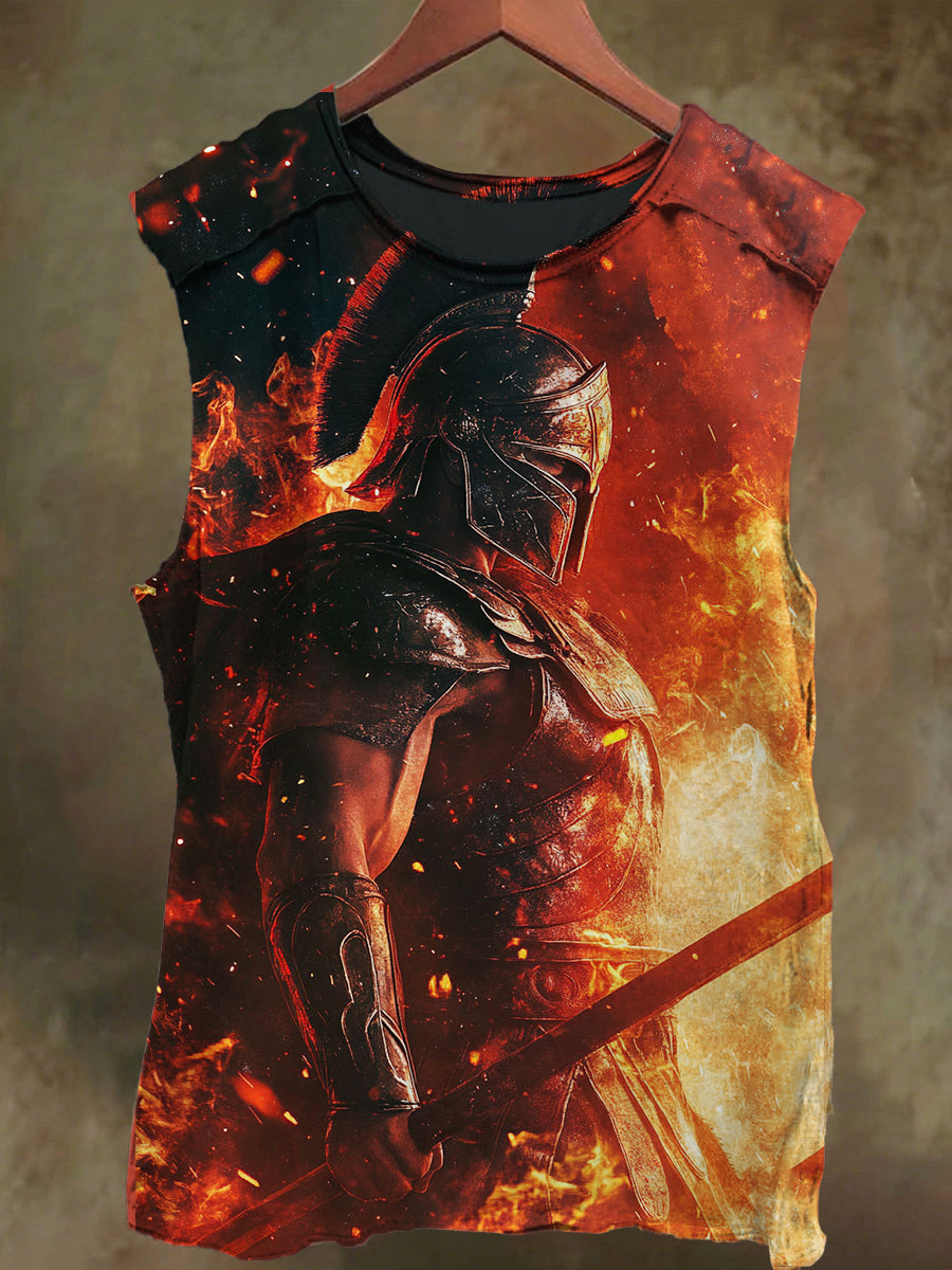 Unisex Flaming Knight Print Casual Cotton Tank Top