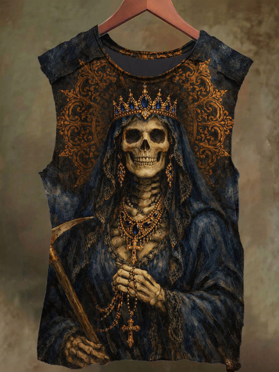 Unisex Sickle Skull Bride Print Casual Cotton Tank Top